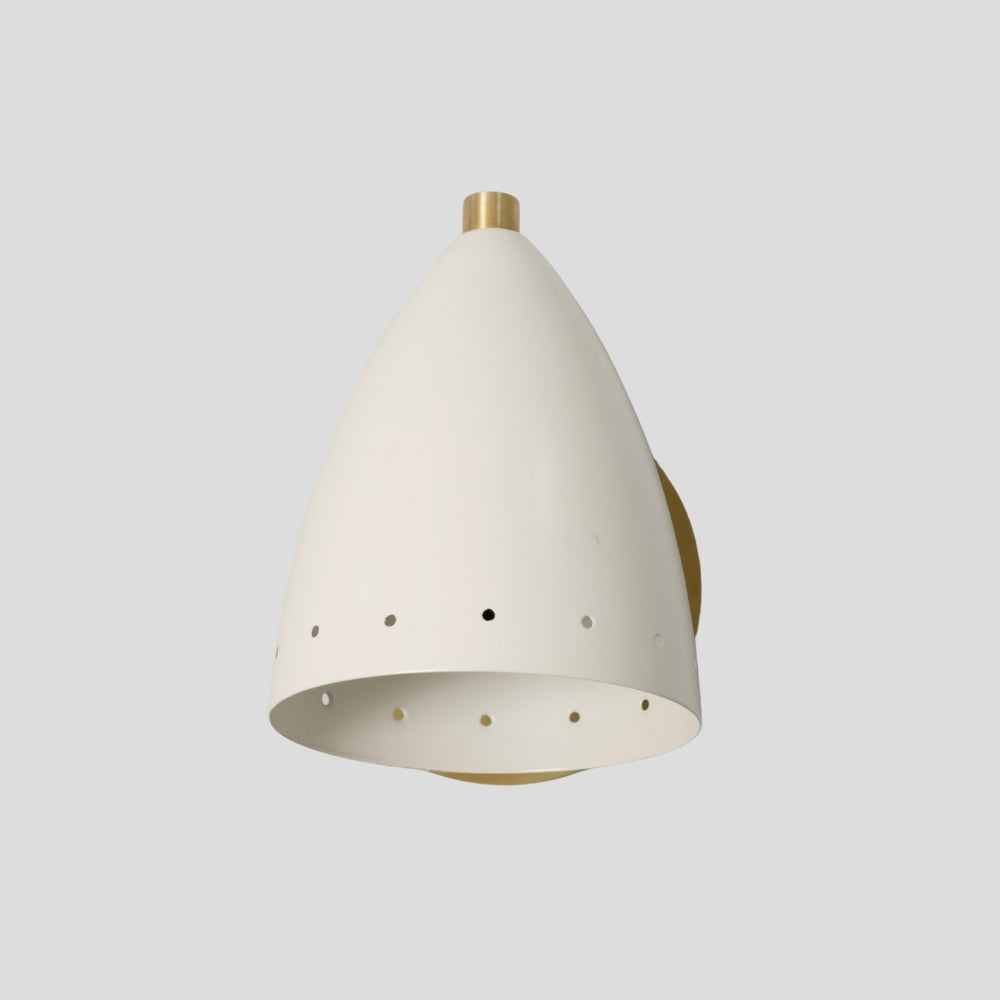 Mid-century small wall light with raw brass base and white bullet shade