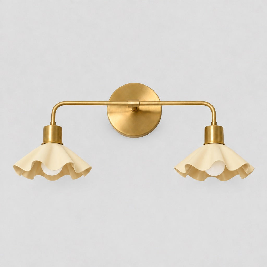 Double Ruffle Vanity Light, cream shade, solid brass vanity light by BrassBeam