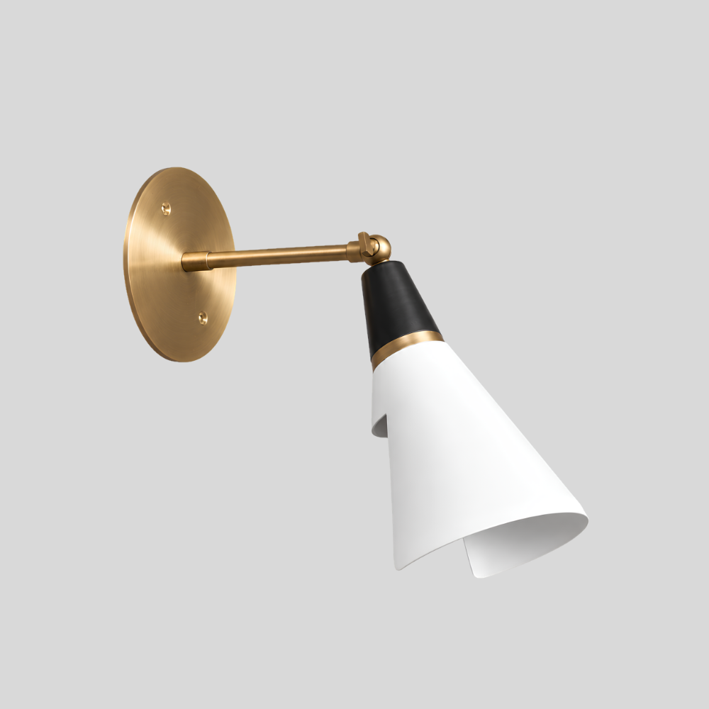 White & Matt Black Adjustable Cone Wall Lamp - Modern Short Brass Spot Sconce