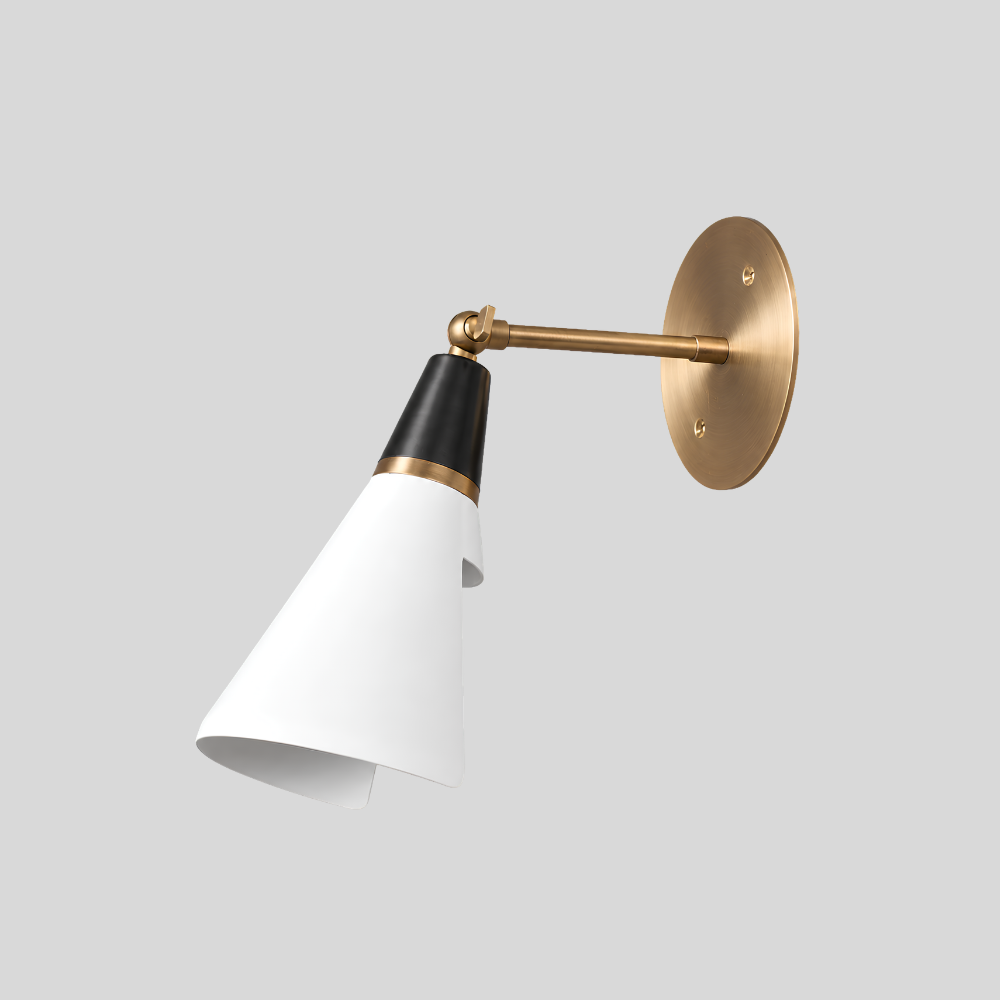 White & Matt Black Adjustable Cone Wall Lamp - Modern Short Brass Spot Sconce