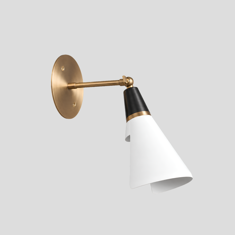 White & Matt Black Adjustable Cone Wall Lamp - Modern Short Brass Spot Sconce