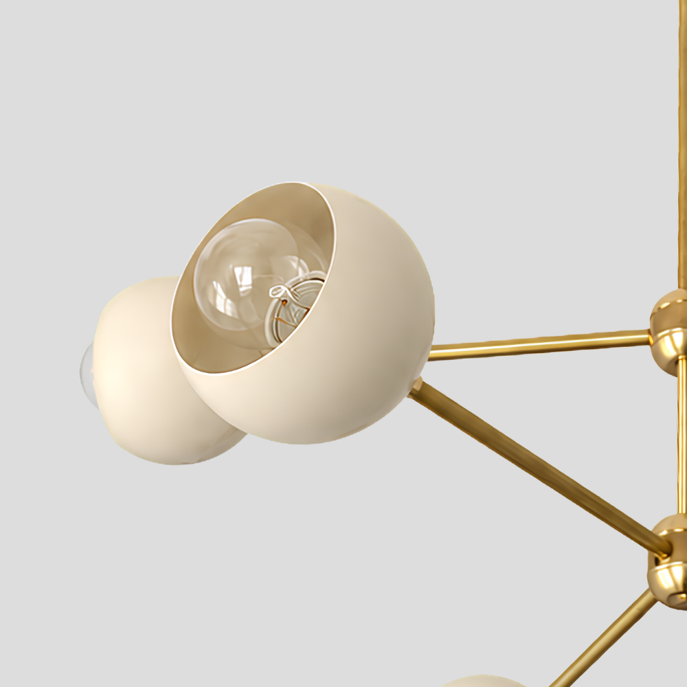 6 Light Brass Sputnik Chandelier - Cream Globe Shade Linear Ceiling Light