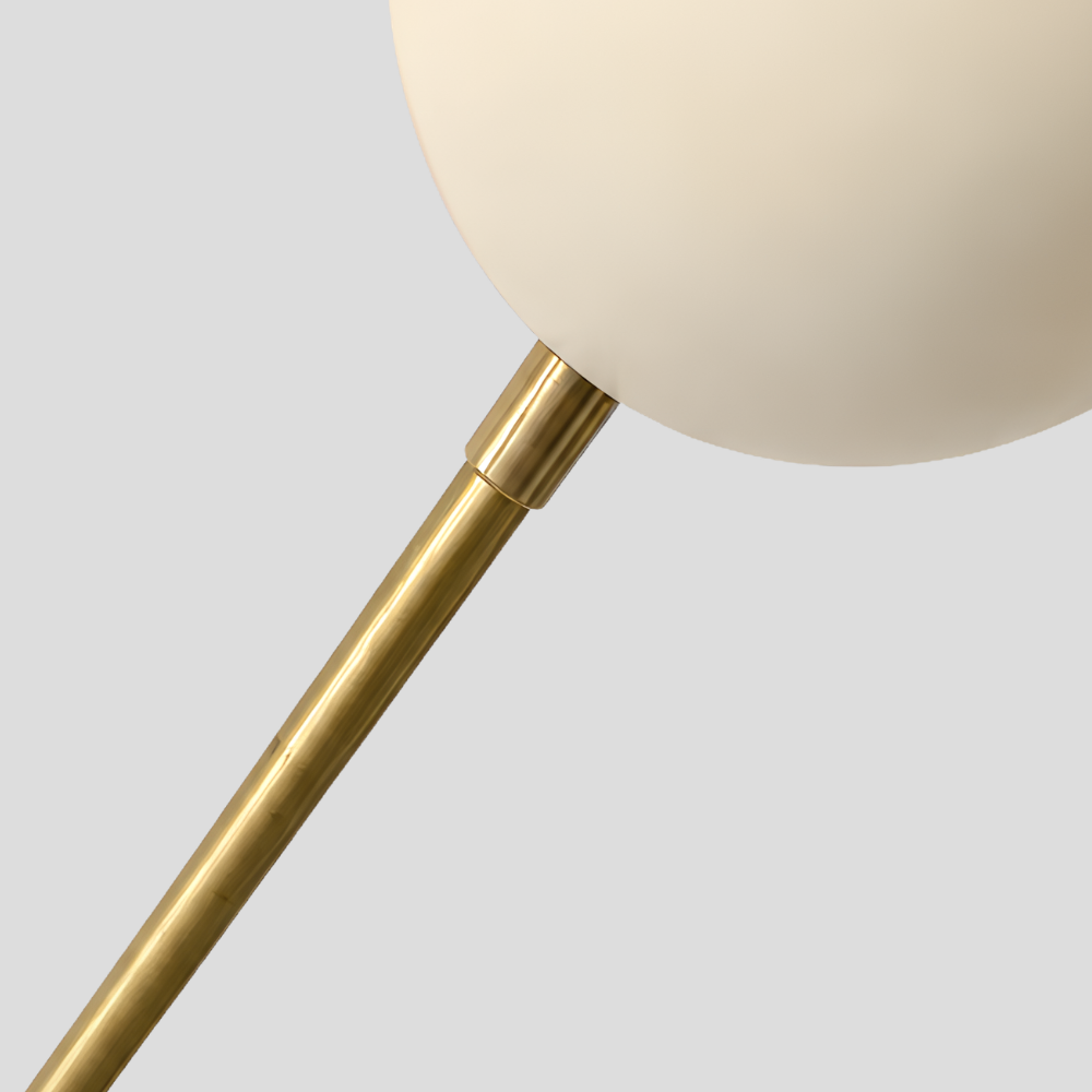 6 Light Brass Sputnik Chandelier - Cream Globe Shade Linear Ceiling Light
