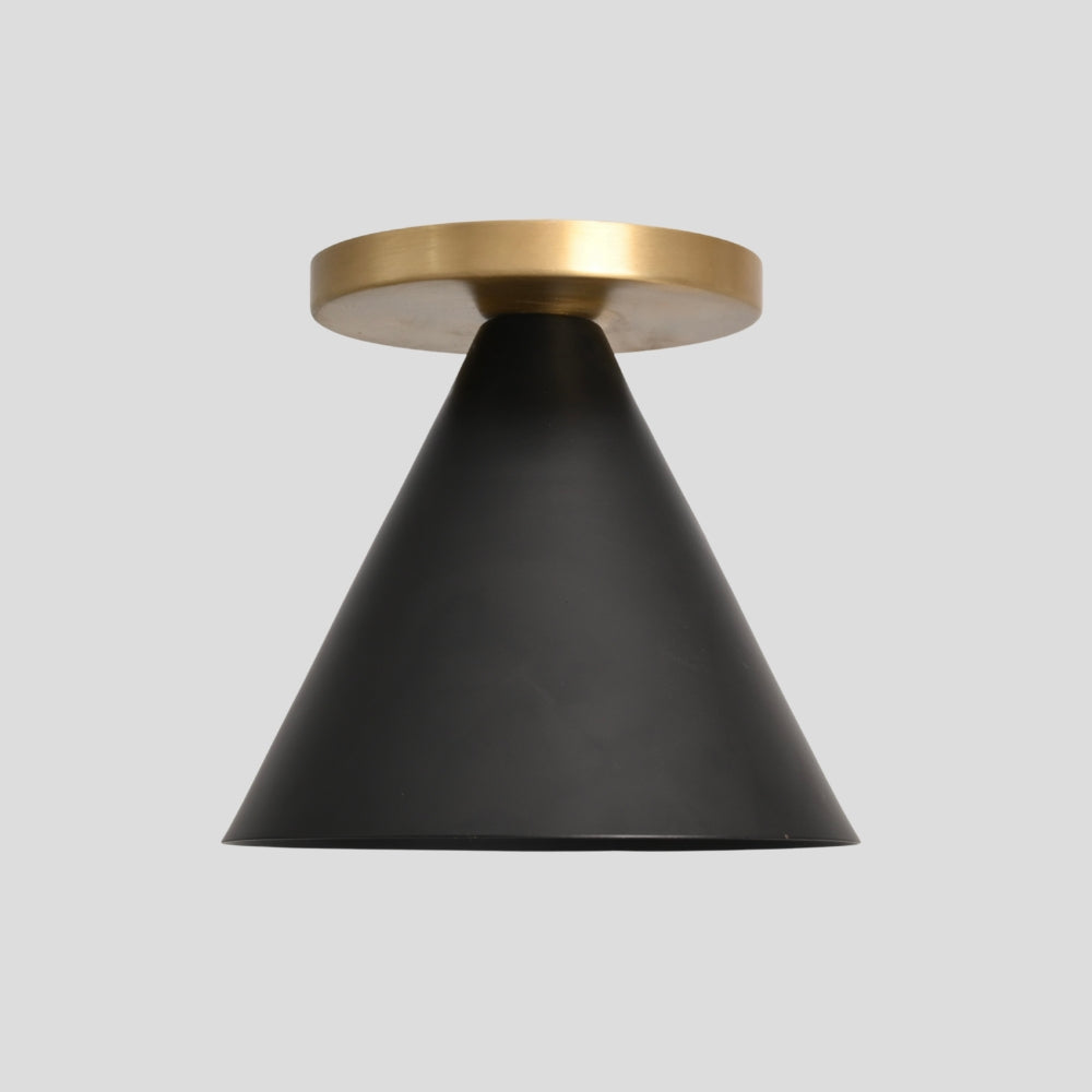 Brass Cone Ceiling Light - Matt Black Shade