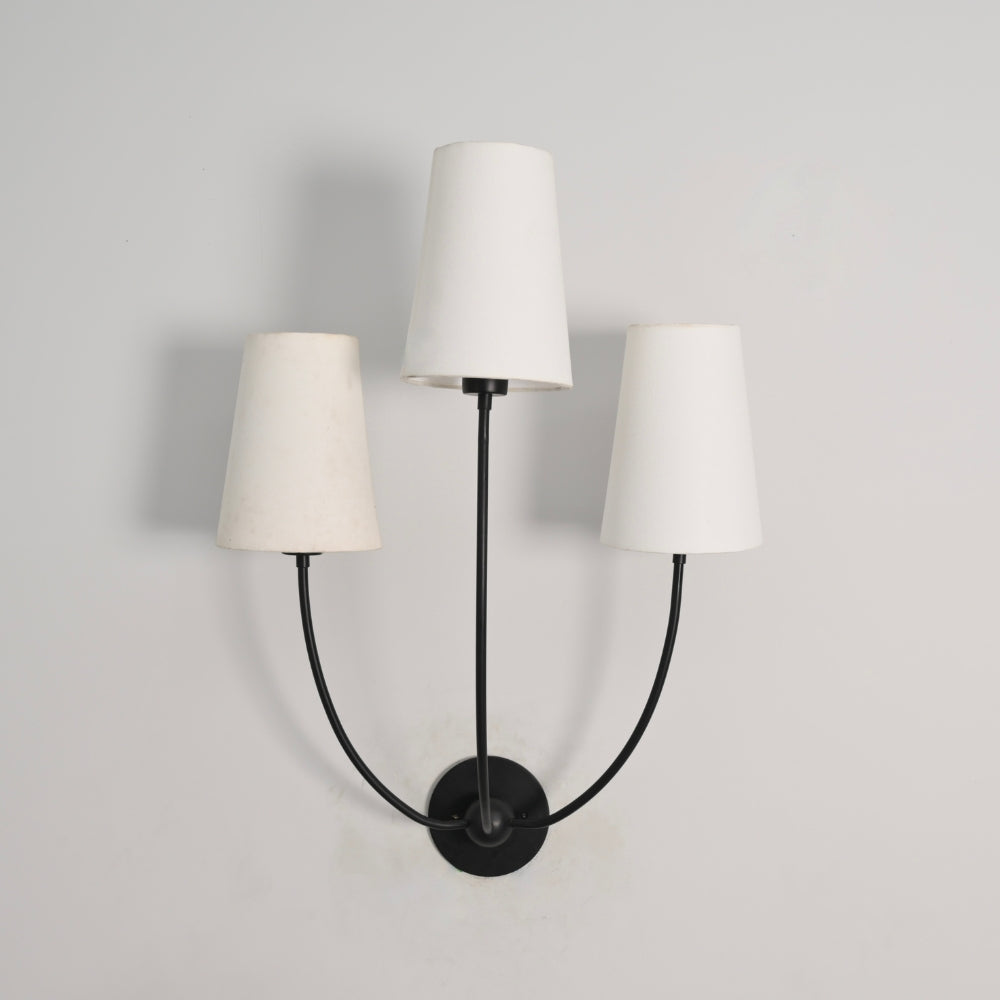 Triple Linen Shade Wall Lamp - Matt Black Sconce