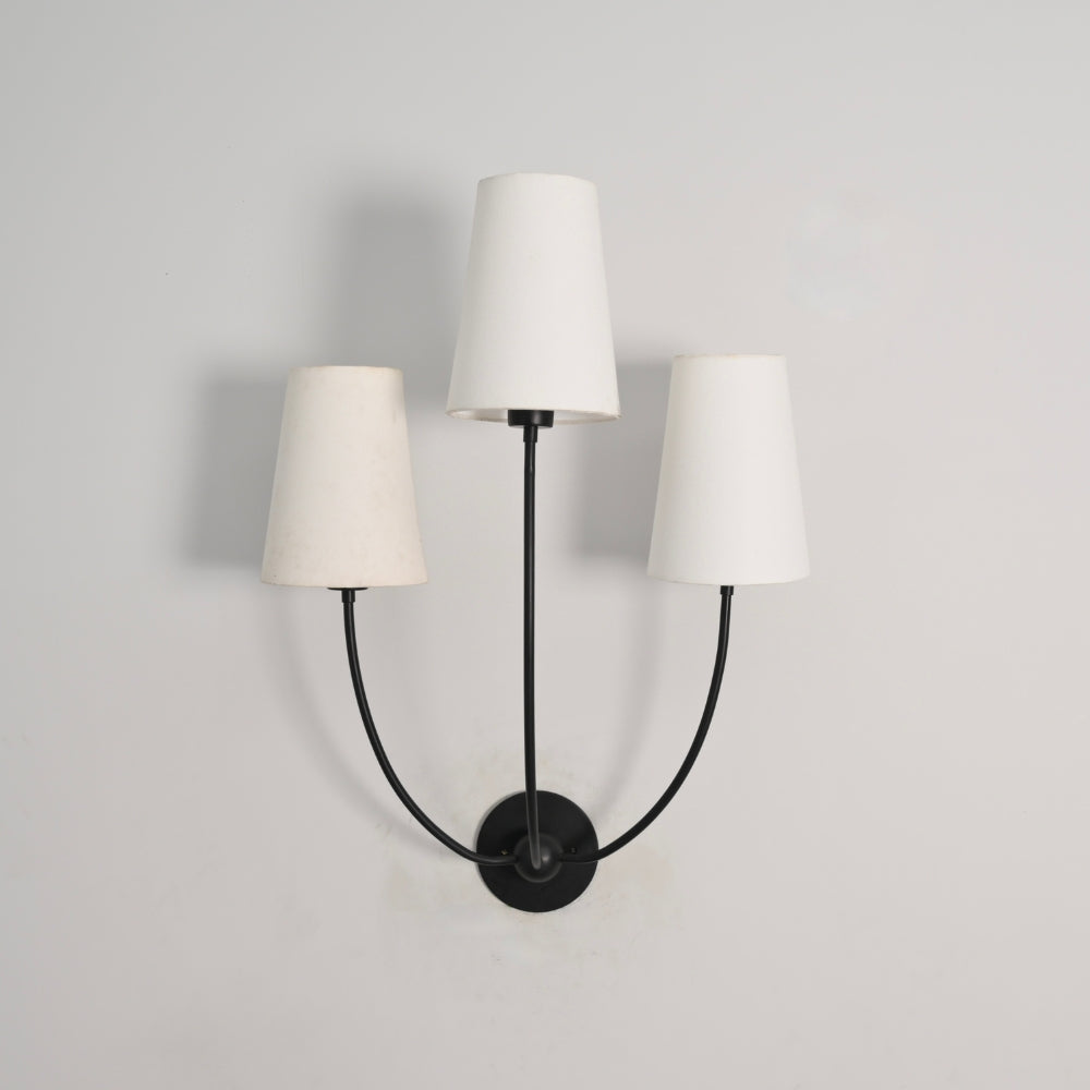 Triple Linen Shade Wall Lamp - Matt Black Sconce