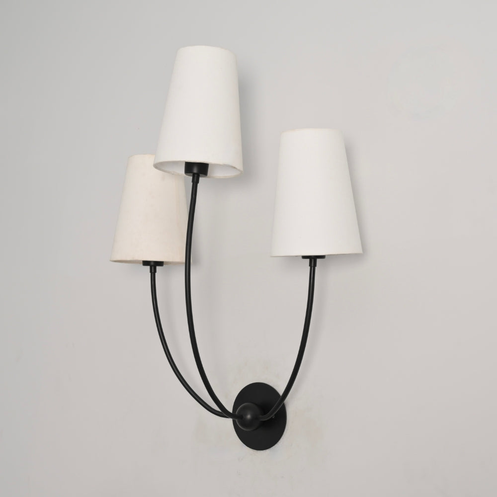 Triple Linen Shade Wall Lamp - Matt Black Sconce