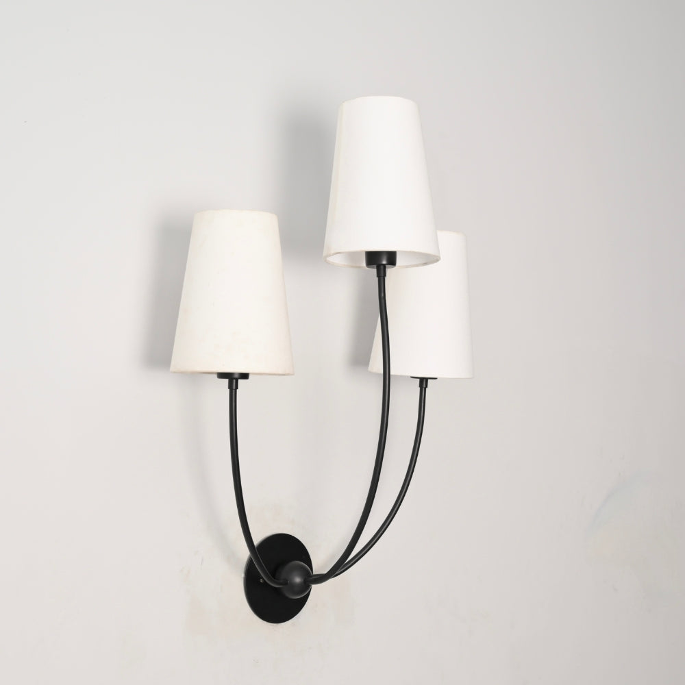 Triple Linen Shade Wall Lamp - Matt Black Sconce
