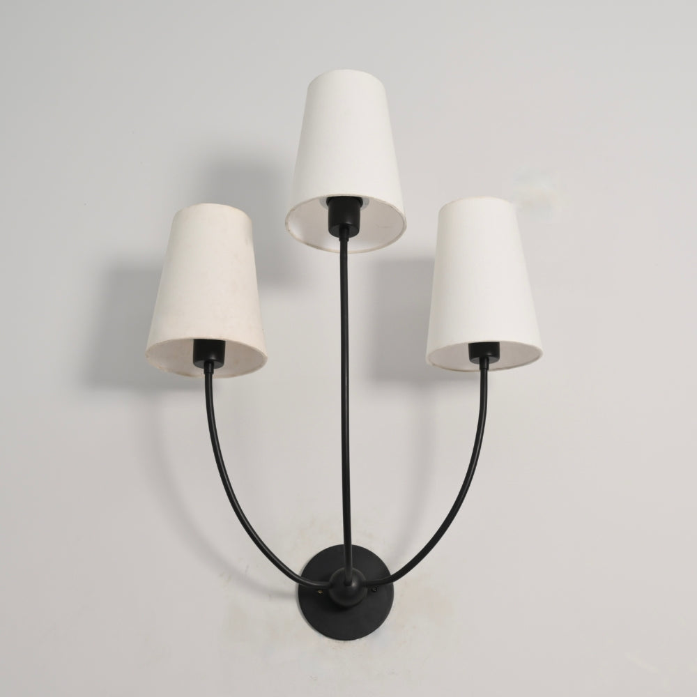 Triple Linen Shade Wall Lamp - Matt Black Sconce