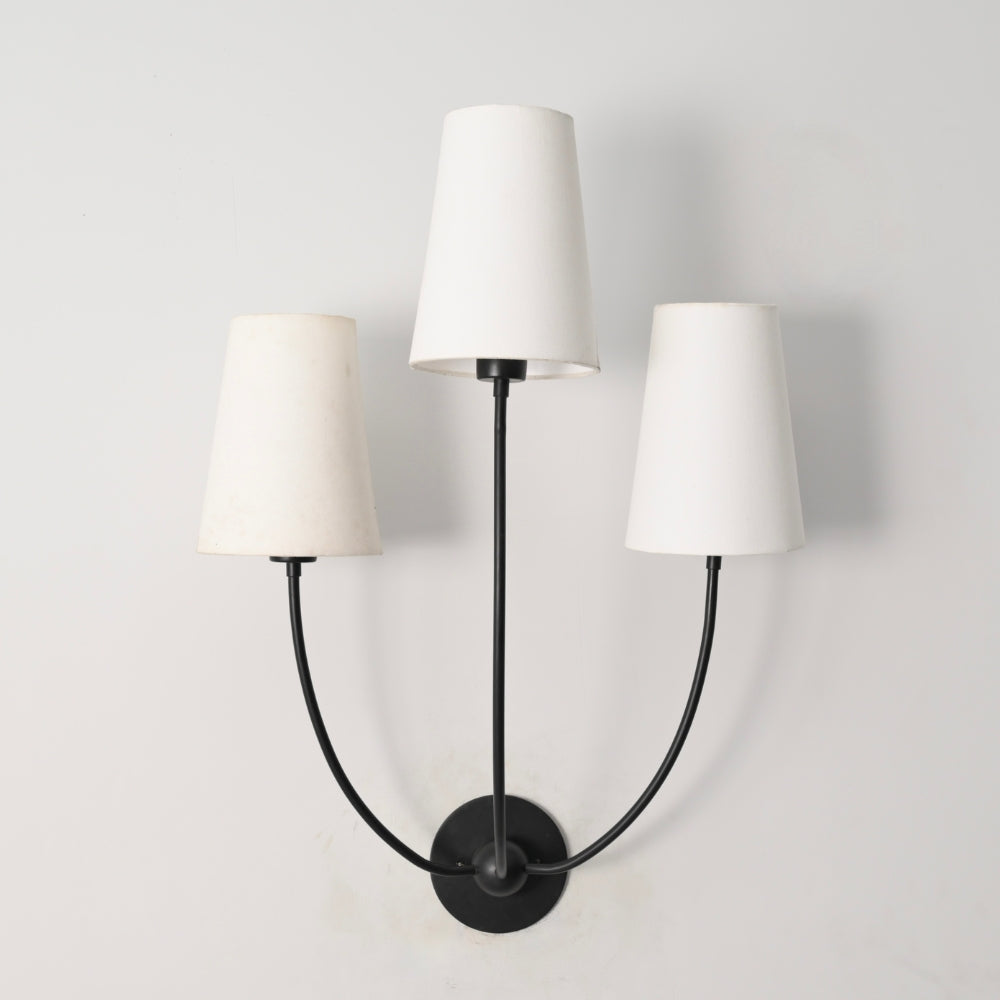 Triple Linen Shade Wall Lamp - Matt Black Sconce