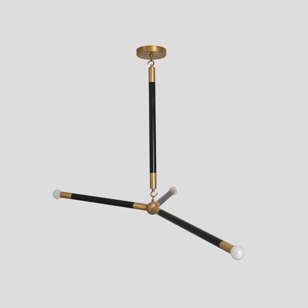 Matt Black Brass Chandelier - Three Arm Pendant Light
