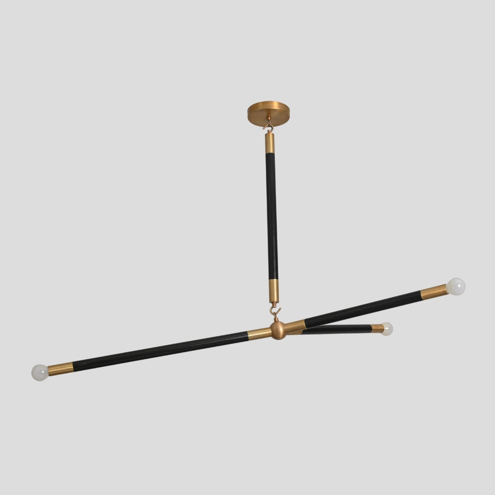 Matt Black Brass Chandelier - Three Arm Pendant Light