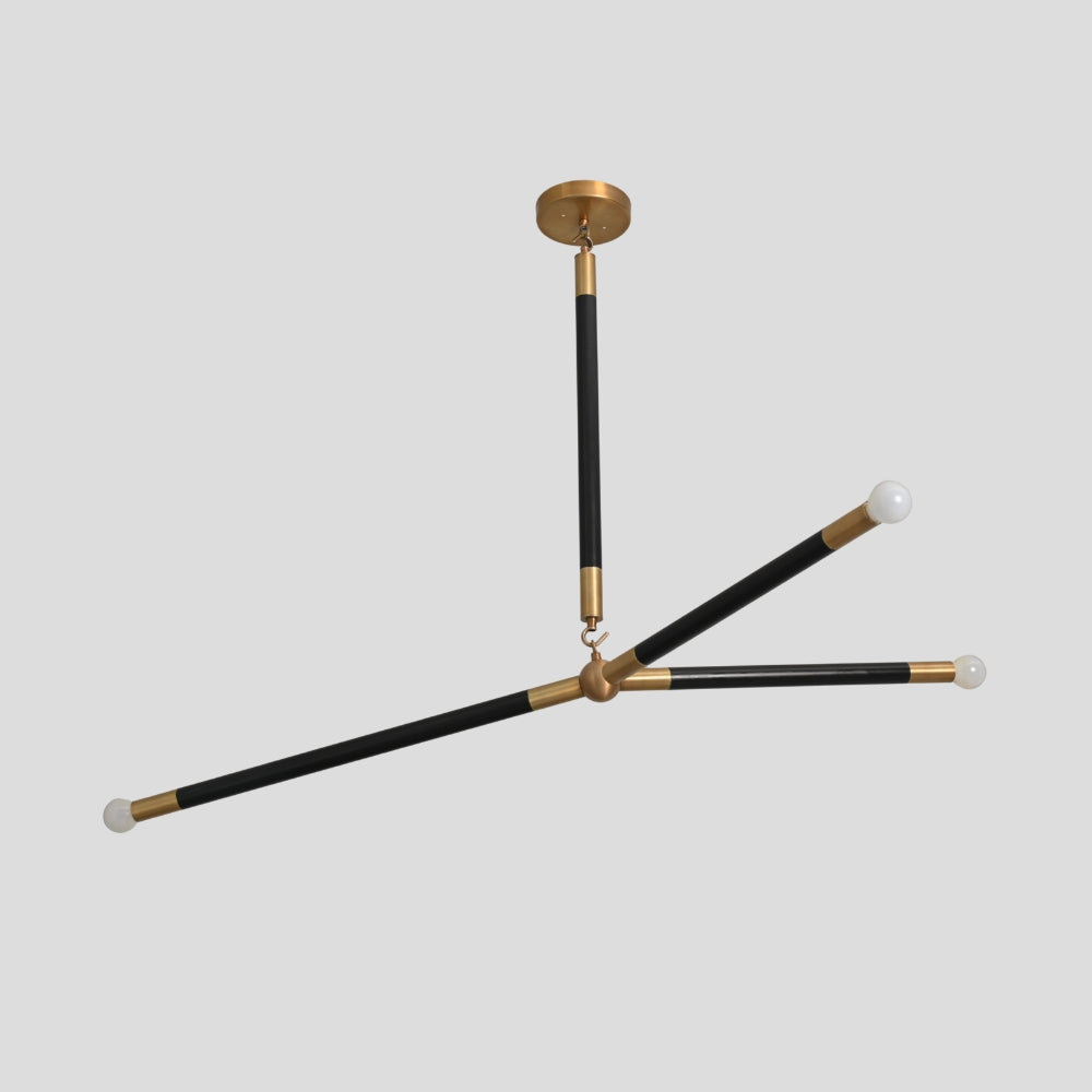 Matt Black Brass Chandelier - Three Arm Pendant Light