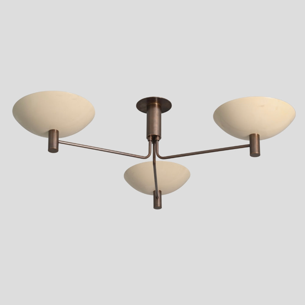 Flush Mount Three Arm - Ceiling Light Dome Cream Shade