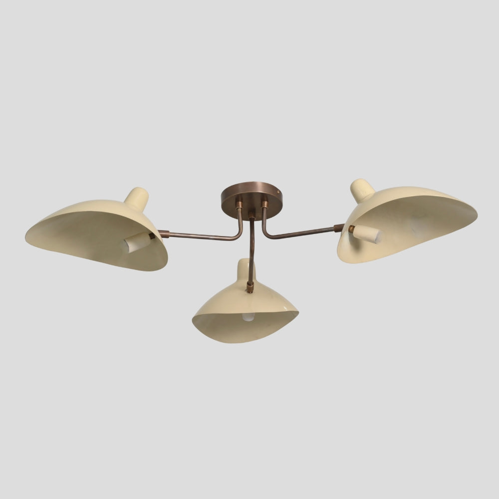 Flush Mount Ceiling Light - Three Arm Curved Cream Shade