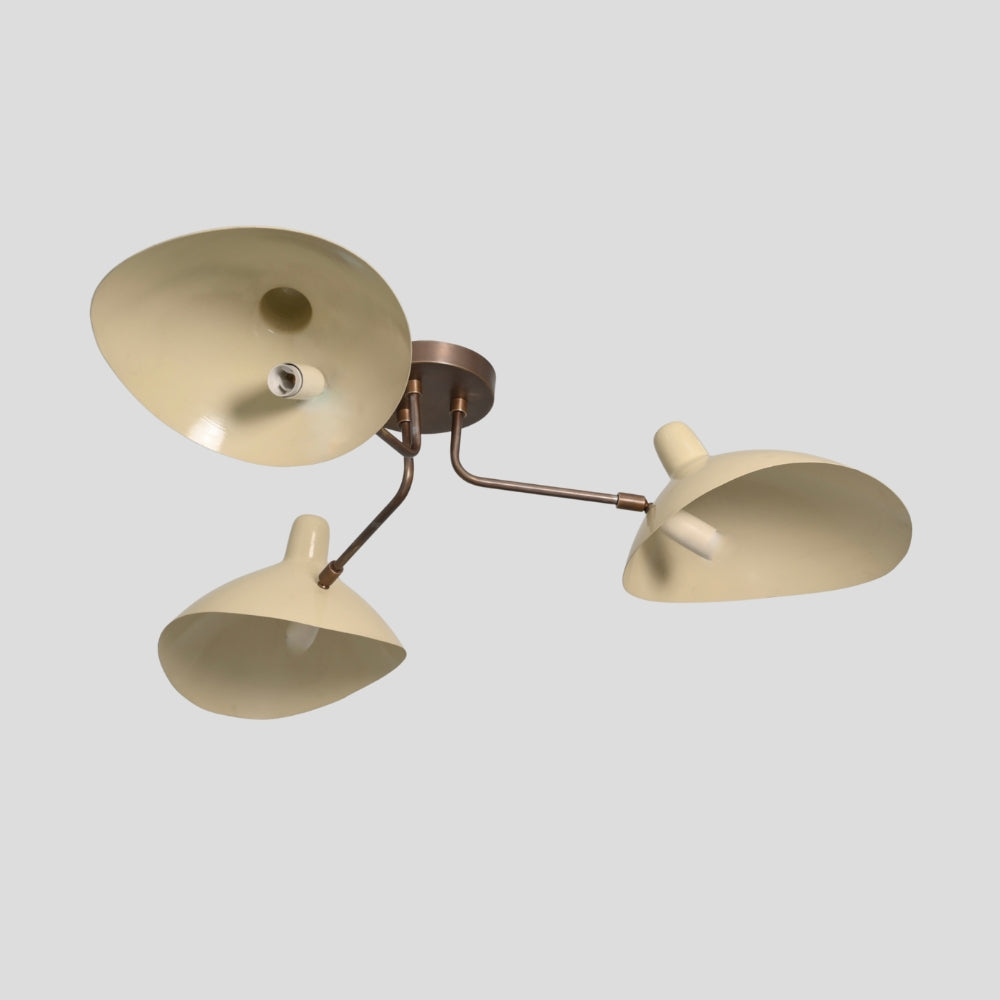Flush Mount Ceiling Light - Three Arm Curved Cream Shade