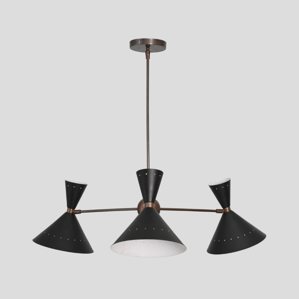Three Arm Pendant Light - Perforated Black Shade