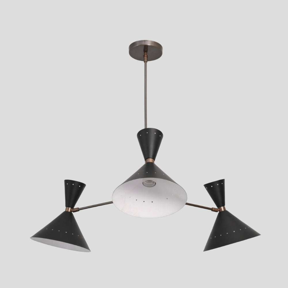 Three Arm Pendant Light - Perforated Black Shade