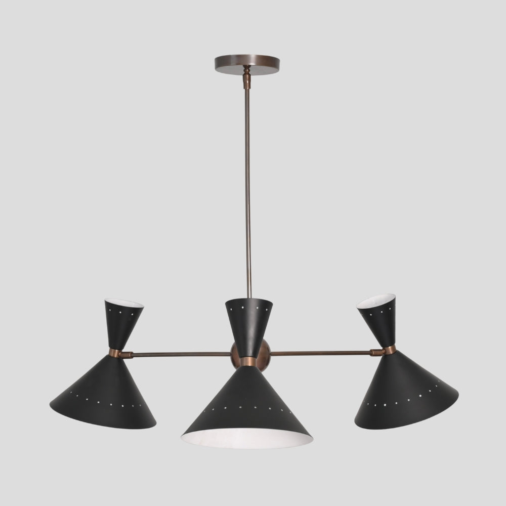 Three Arm Pendant Light - Perforated Black Shade