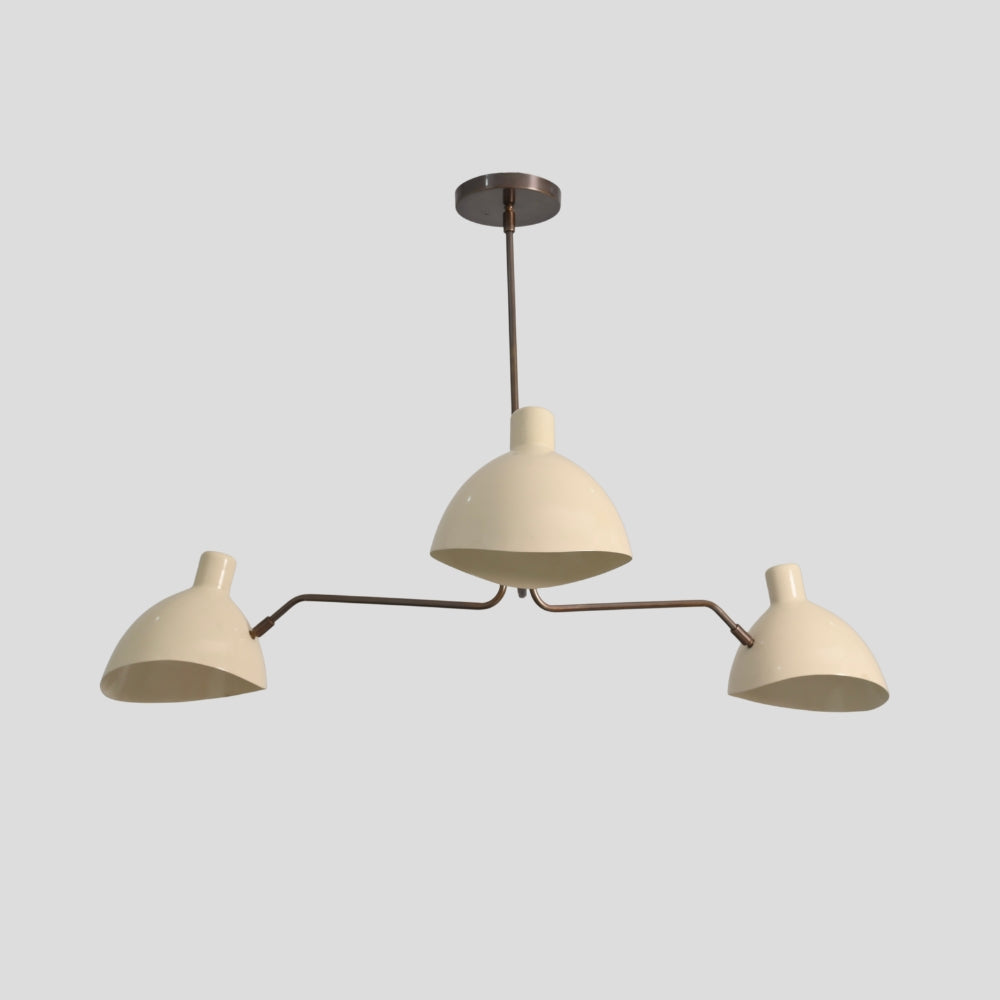 Brass Pendant Light - Three Arm Curved Cream Shade