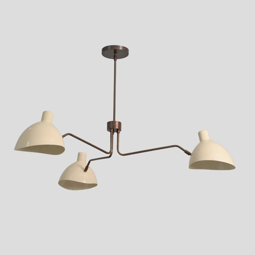 Brass Pendant Light - Three Arm Curved Cream Shade