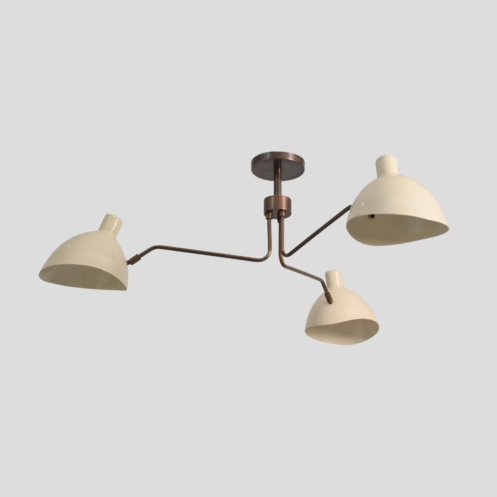 Semi Flush Mount Ceiling Light - Three Arm Curved Cream