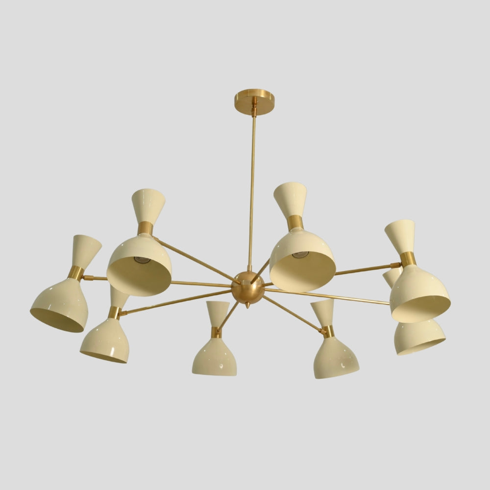 8 Light Pendant Chandelier - Brass & Cream Shade