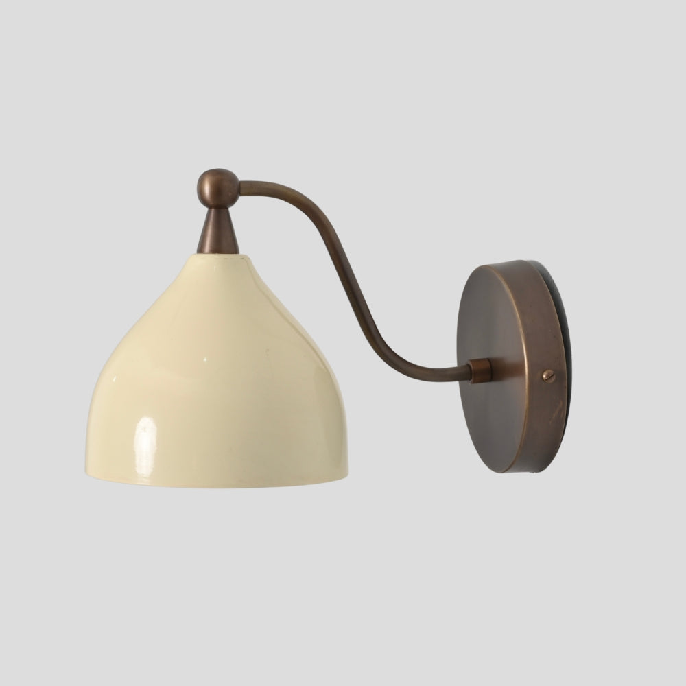 Minimalistic Brass Round Wall Sconce - Cream Shade