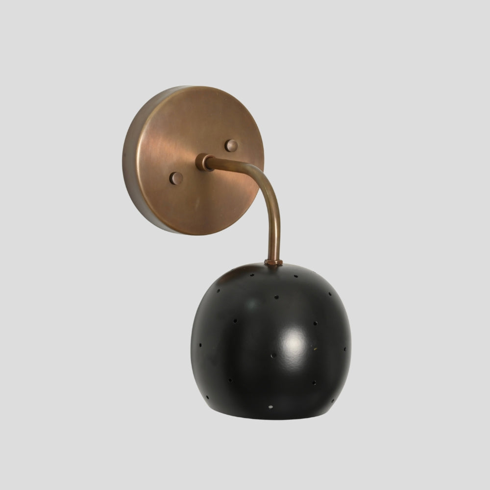 Antique Brass Wall Light - Black Ball Perforated Shade
