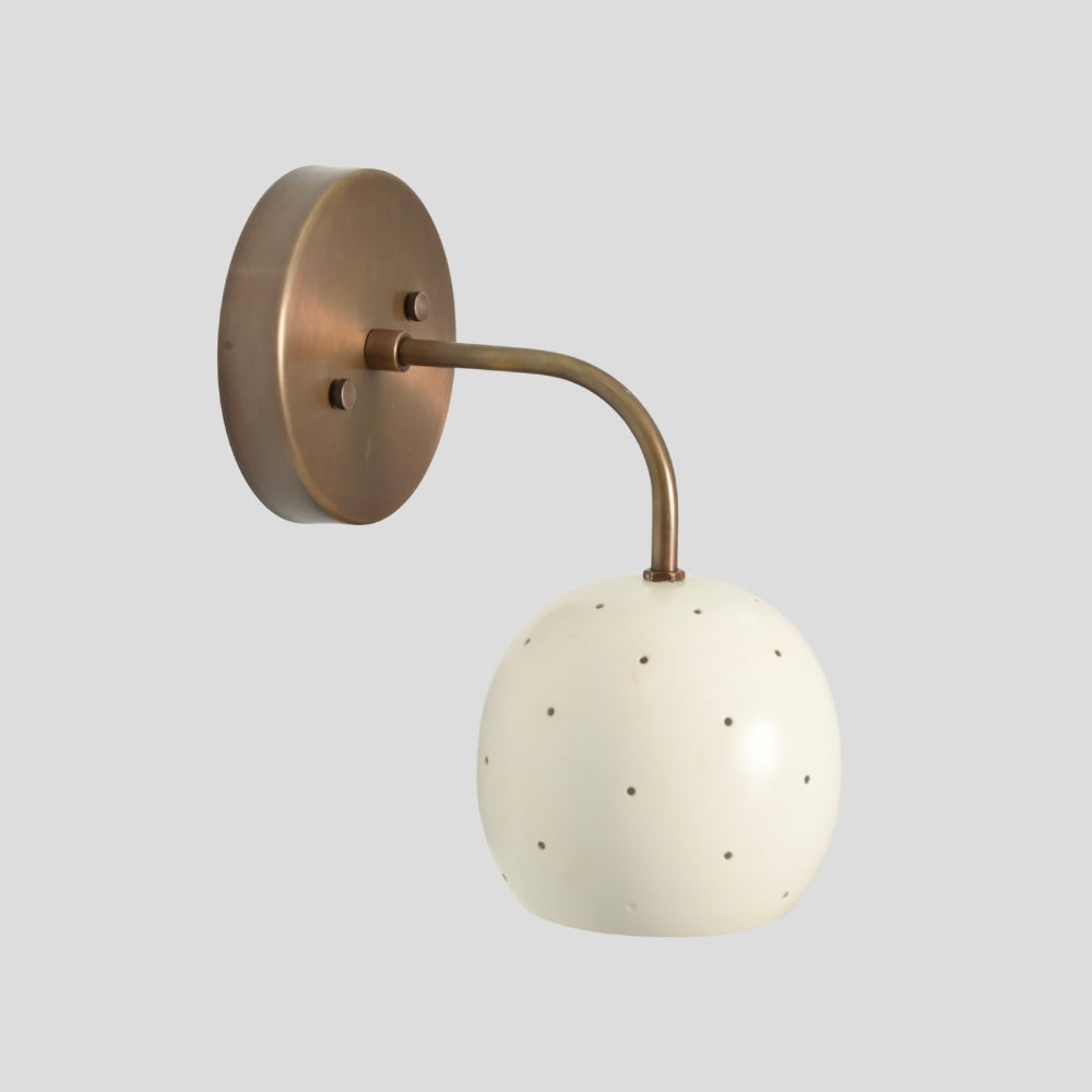 Antique Brass Wall Light - White Ball Perforated Shade