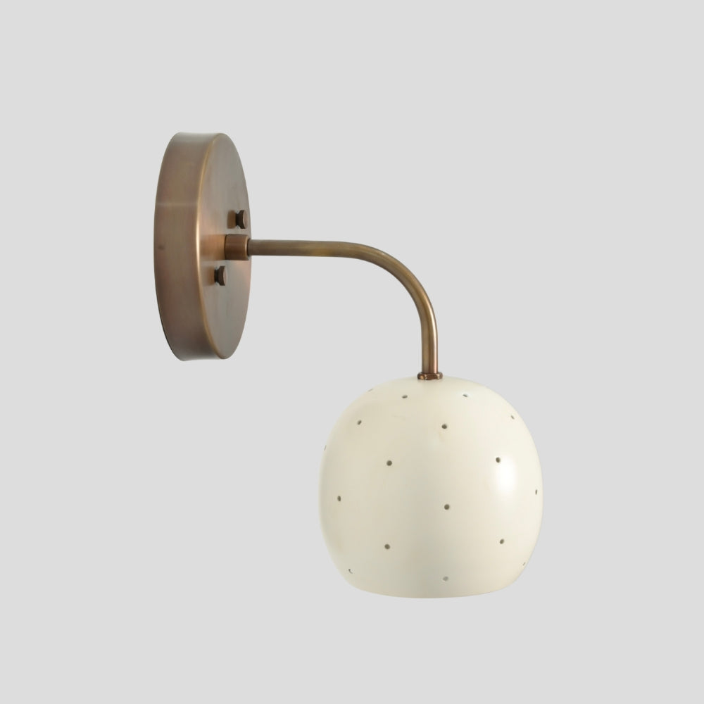 Antique Brass Wall Light - White Ball Perforated Shade