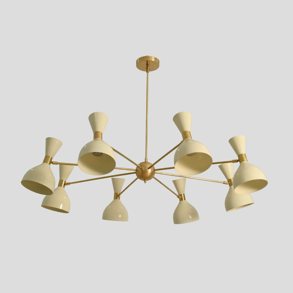 8 Light Pendant Chandelier - Brass & Cream Shade