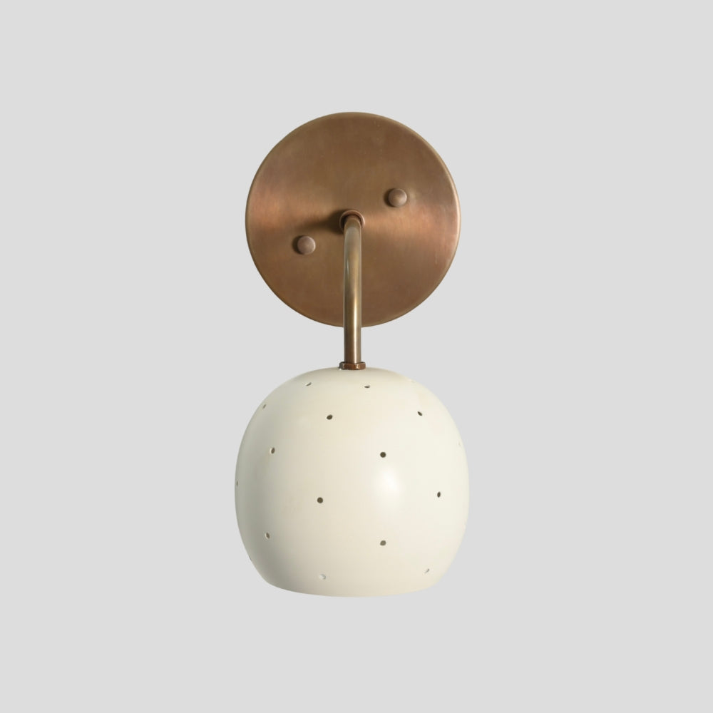 Antique Brass Wall Light - White Ball Perforated Shade