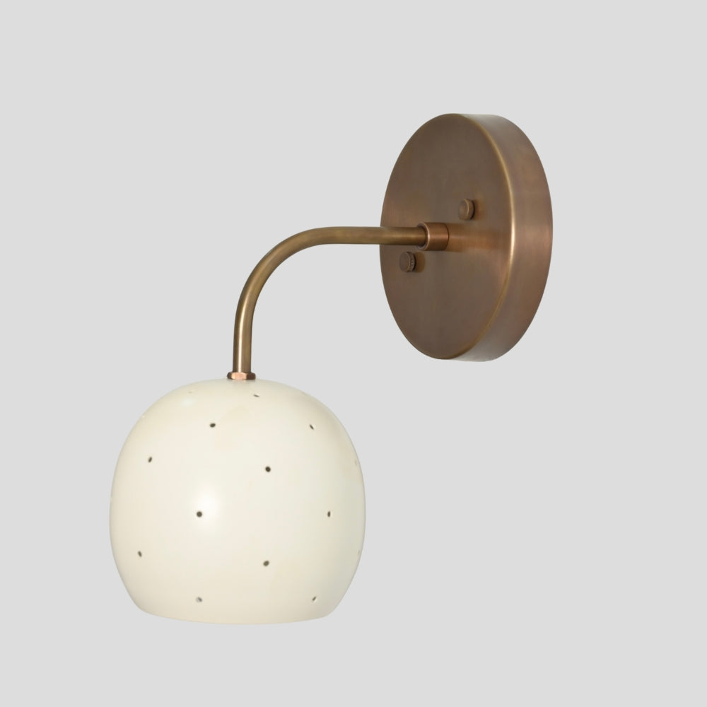 Antique Brass Wall Light - White Ball Perforated Shade