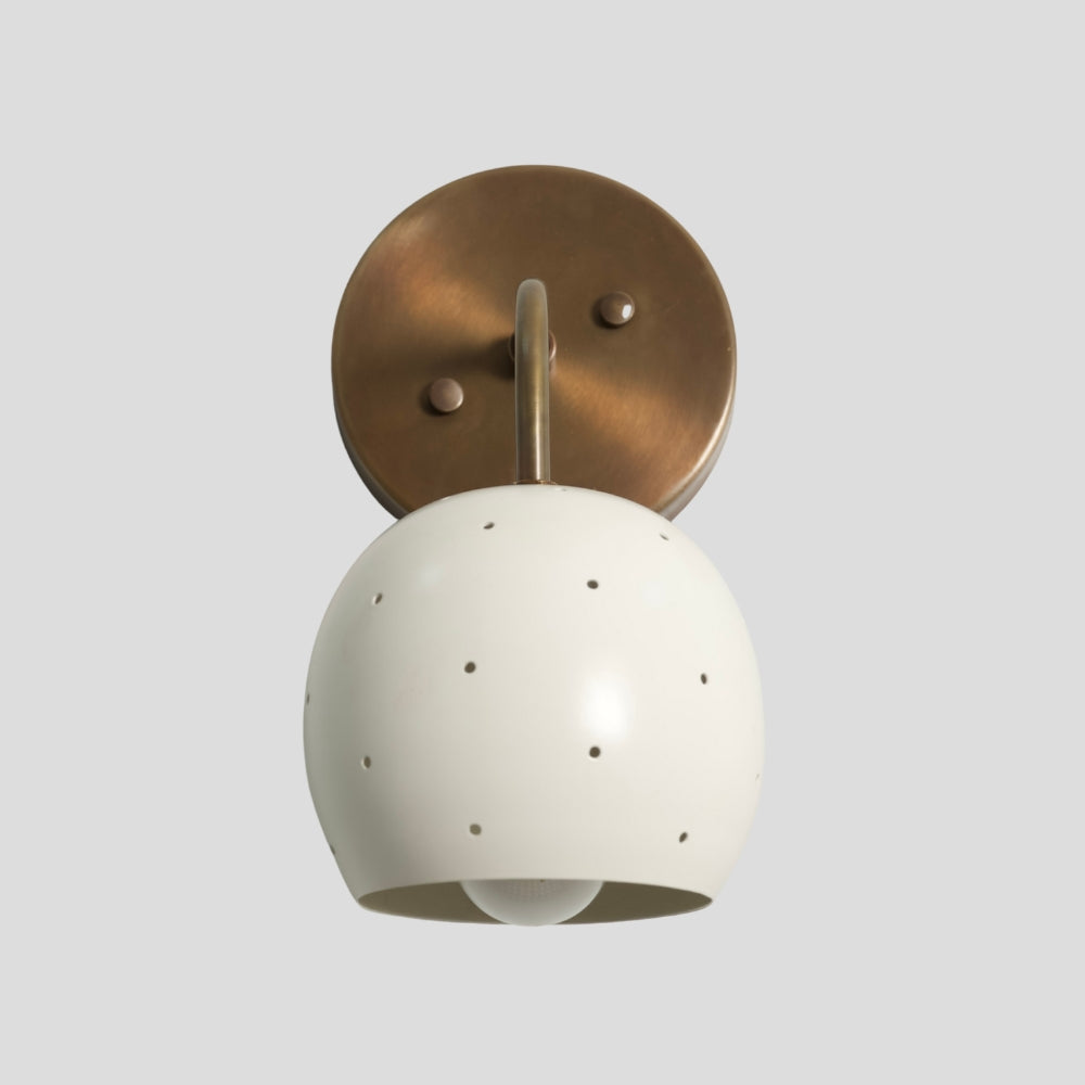Antique Brass Wall Light - White Ball Perforated Shade