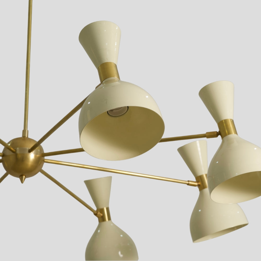 8 Light Pendant Chandelier - Brass & Cream Shade