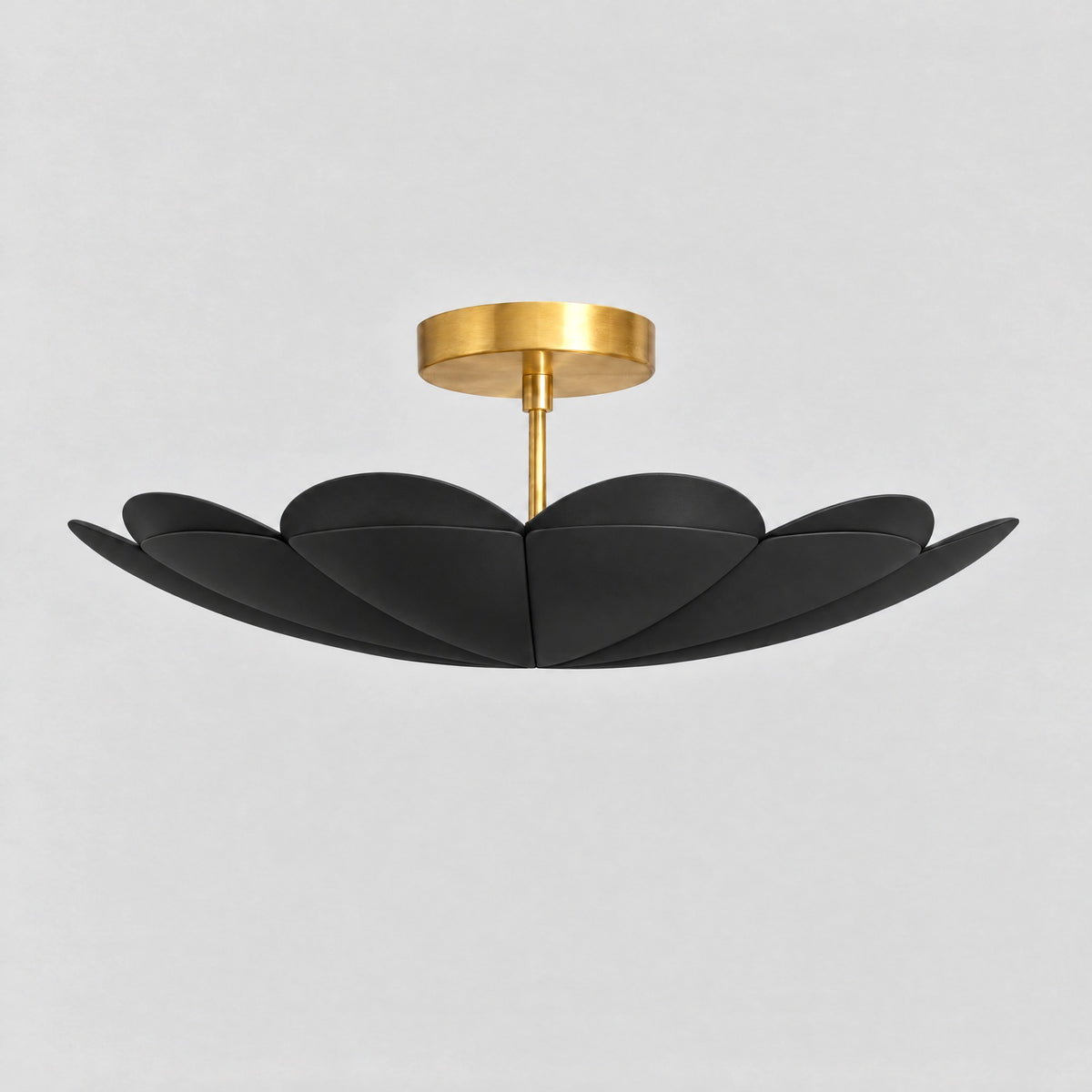 Flower Dome Semi Flush Mount, matt black shade, solid brass semi flush mount by BrassBeam