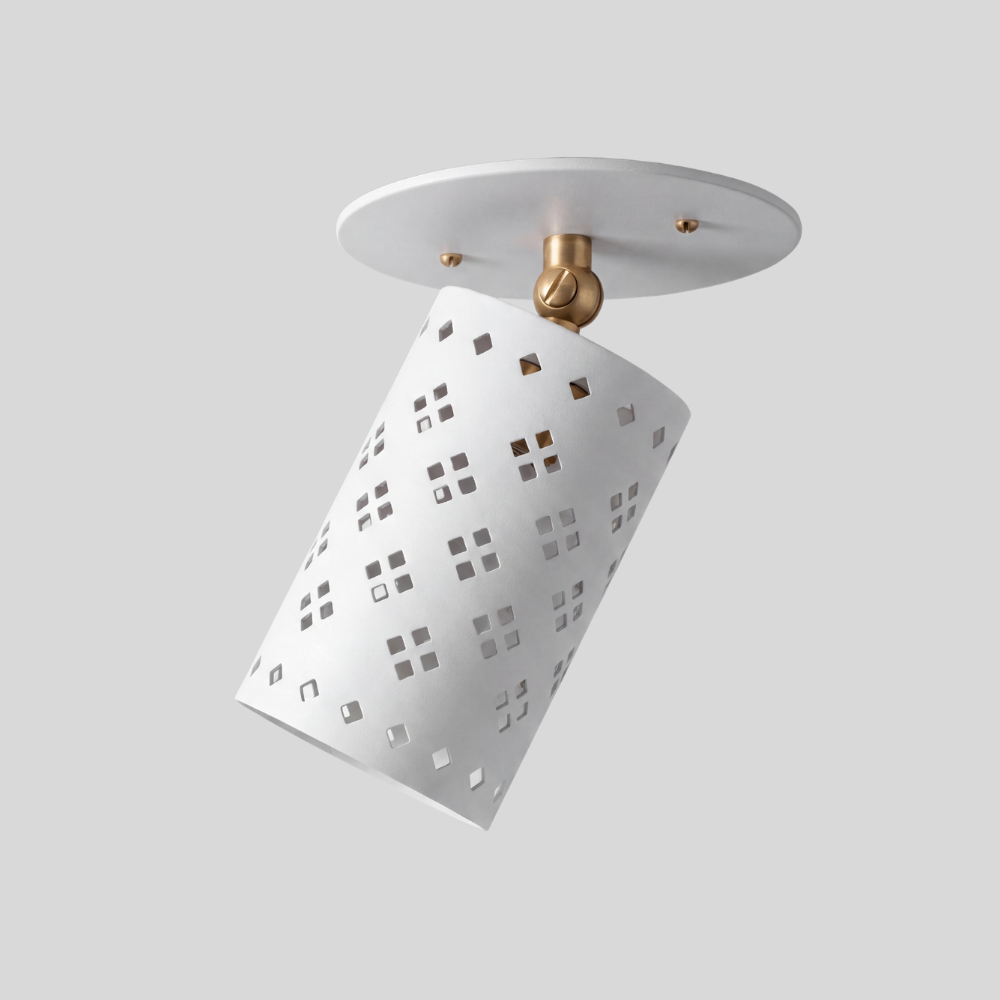 White Perforated Cylinder Spot Light - Articulated Brass Semi Flush Mount