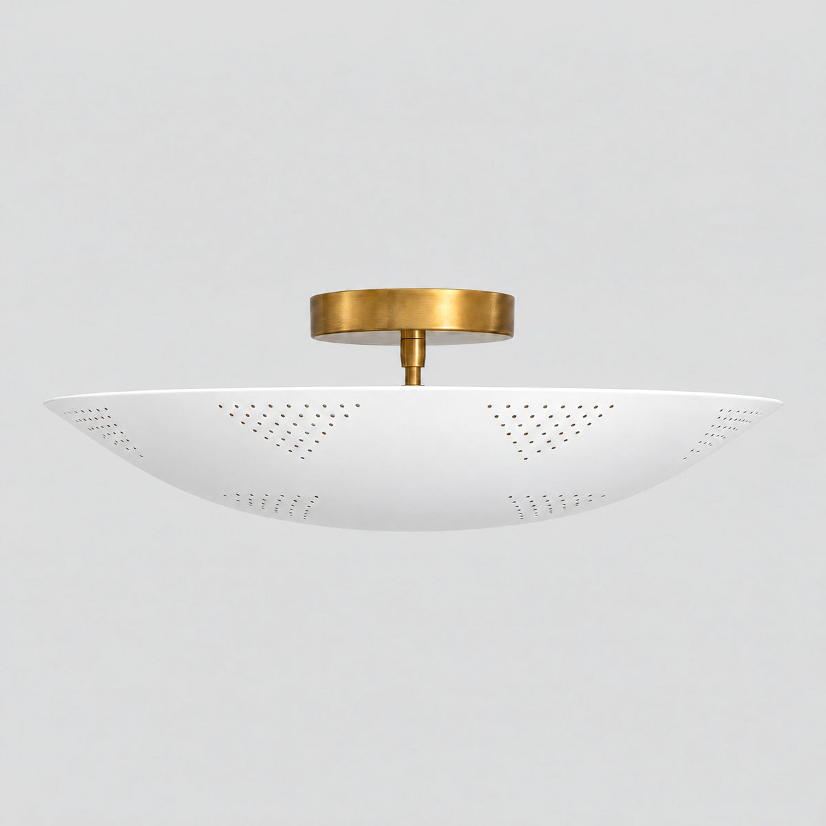 Perforated Dome Semi Flush Mount, side view showing depth, solid brass semi flush mount by BrassBeam
