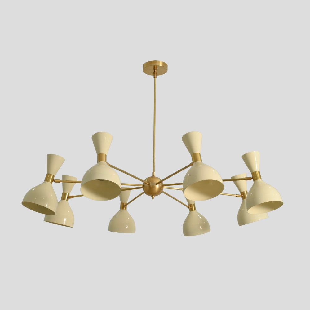 8 Light Pendant Chandelier - Brass & Cream Shade