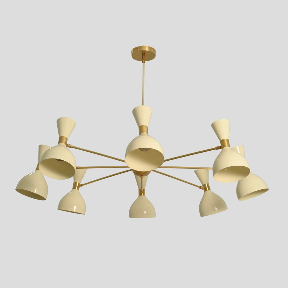 8 Light Pendant Chandelier - Brass & Cream Shade