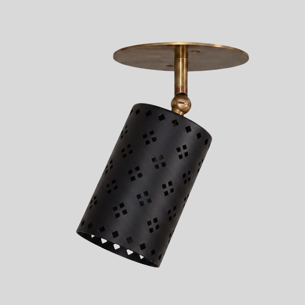 Perforated Black Cylinder Spot Light - Adjustable Brass Flush Mount