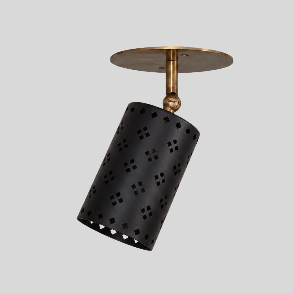 Perforated Black Cylinder Spot Light - Adjustable Brass Flush Mount