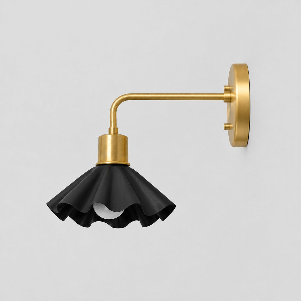 Double Ruffle Vanity Light side view showing depth, solid brass vanity light by BrassBeam