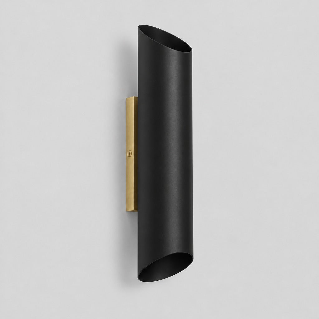 Up Down Wall Sconce, three-quarter view from the right, solid brass wall sconce by BrassBeam