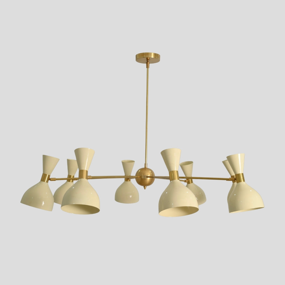 8 Light Pendant Chandelier - Brass & Cream Shade