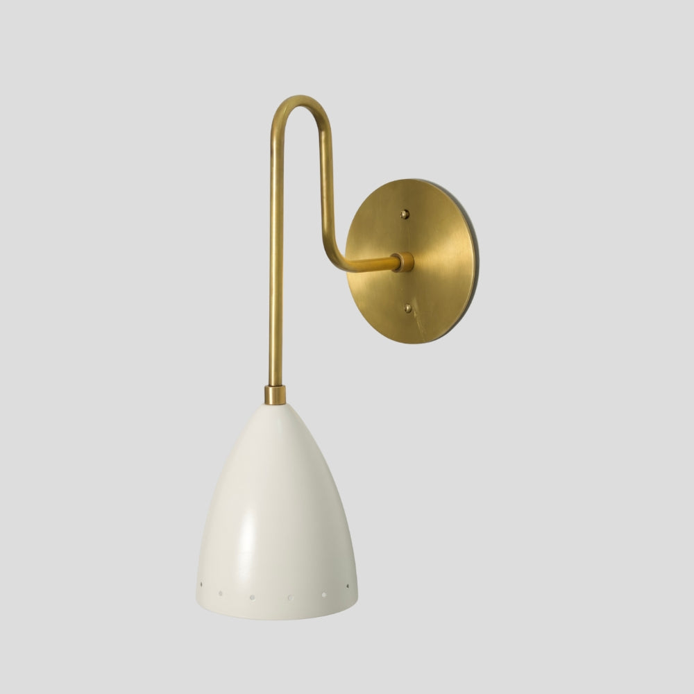 Minimalist brass and white tapered dome wall lamp