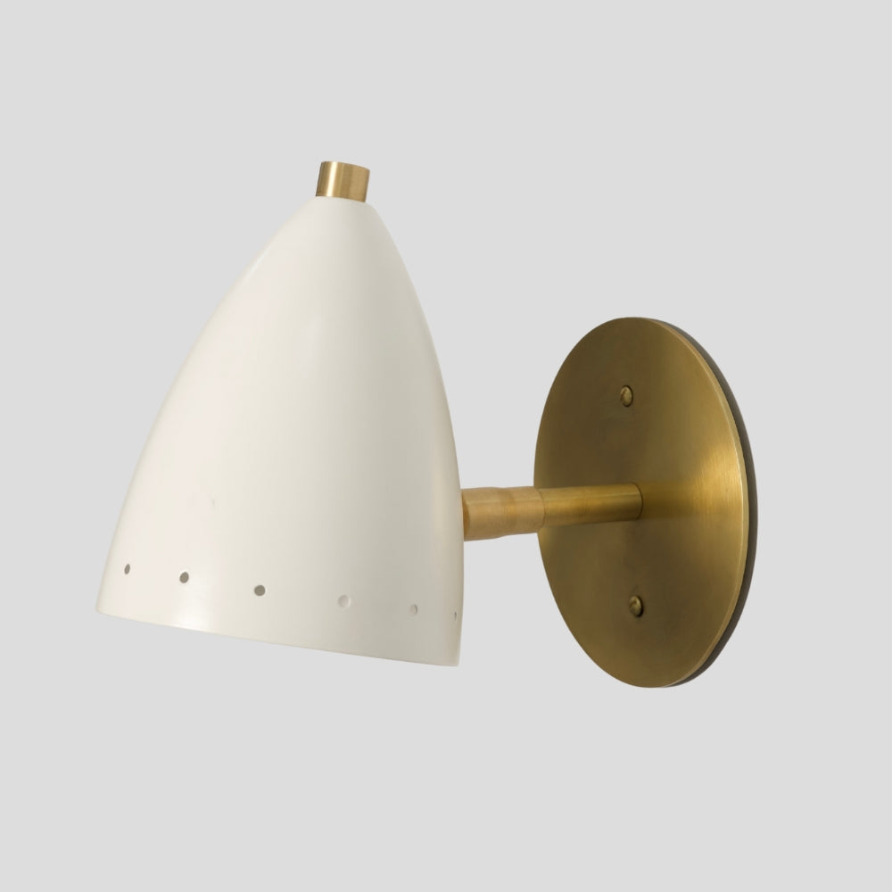 Minimalist brass and white bullet shade sconce, handcrafted mid-century accent light for interior walls