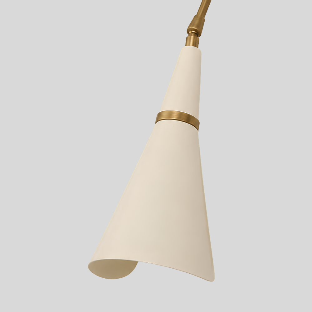 Mid Century Brass Swing Arm Wall Lamp - Adjustable Cream Cone Sconce