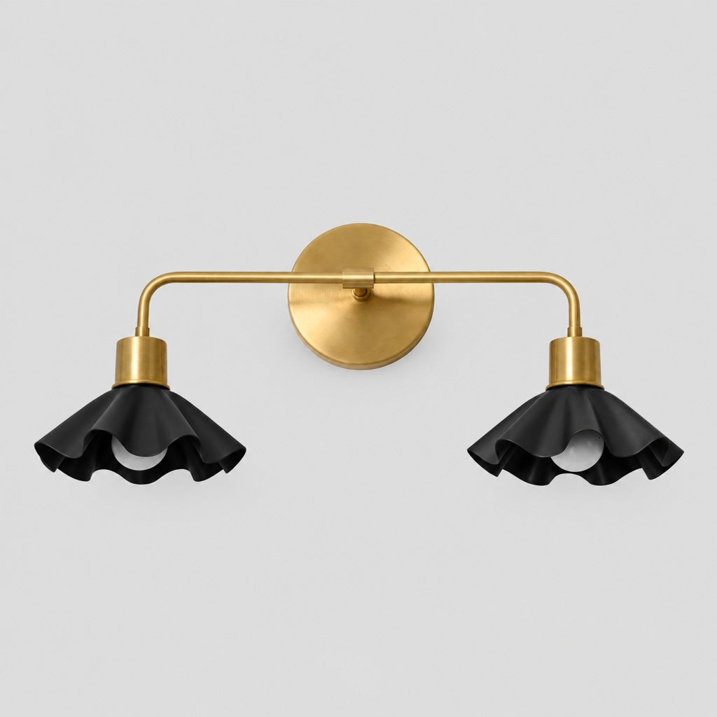 Double Ruffle Vanity Light, matt black shade, solid brass vanity light by BrassBeam